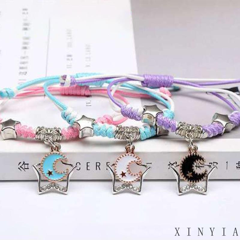 3pcs Gelang Tali Lilin Handmade Desain Bulan Bunga Luminous Untuk Pasangan