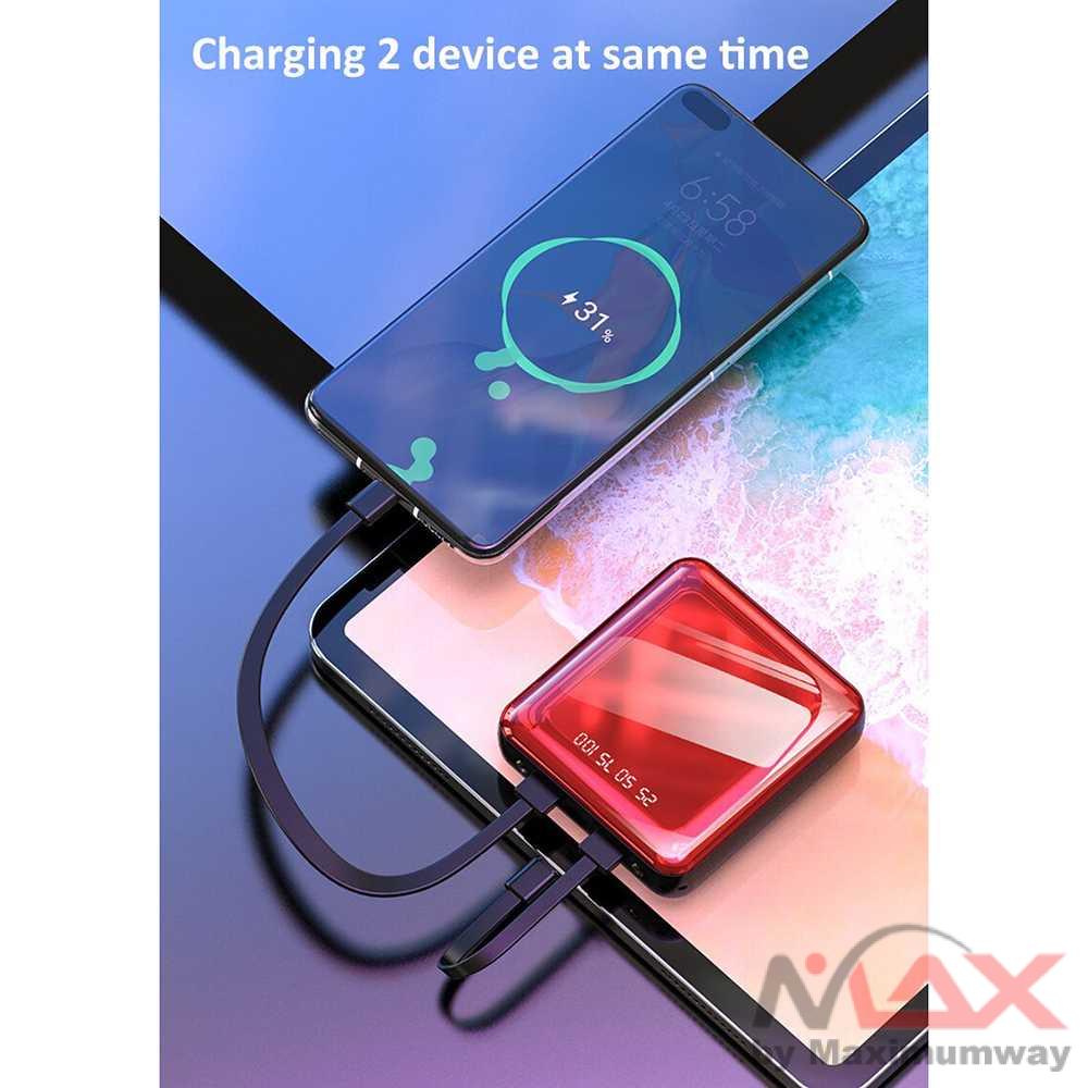 Tollcuudda Power Bank 2 Port 20000mAh MicroUSB + Lightning + Type C, 3 kabel termasuk paket build in kabel  Powerbank Built in Cable Portable External Battery Charger For Xiaomi iPhone X 12 pro Samsung Mini Poverbank