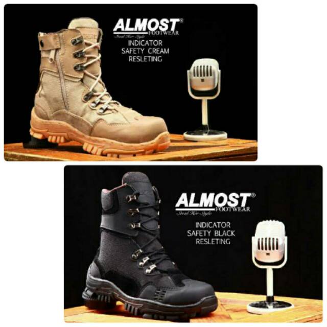 DM Sepatu Boots Pria Almost Indicator Safety Kerja Proyek Casual Murah Gaya