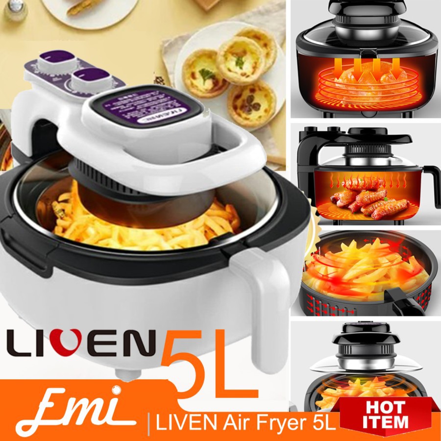 Liven Air Fryer 5L Penggorengan Tanpa Minyak Wajan - Hitam