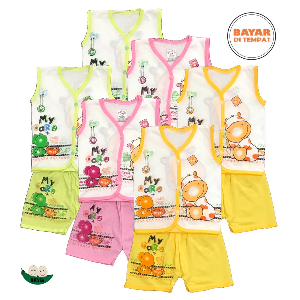 BAYIe - 6 SET Setelan Baju Bayi Buntung+Celana Pendek MELODY  New Born umur 0-3 bulan