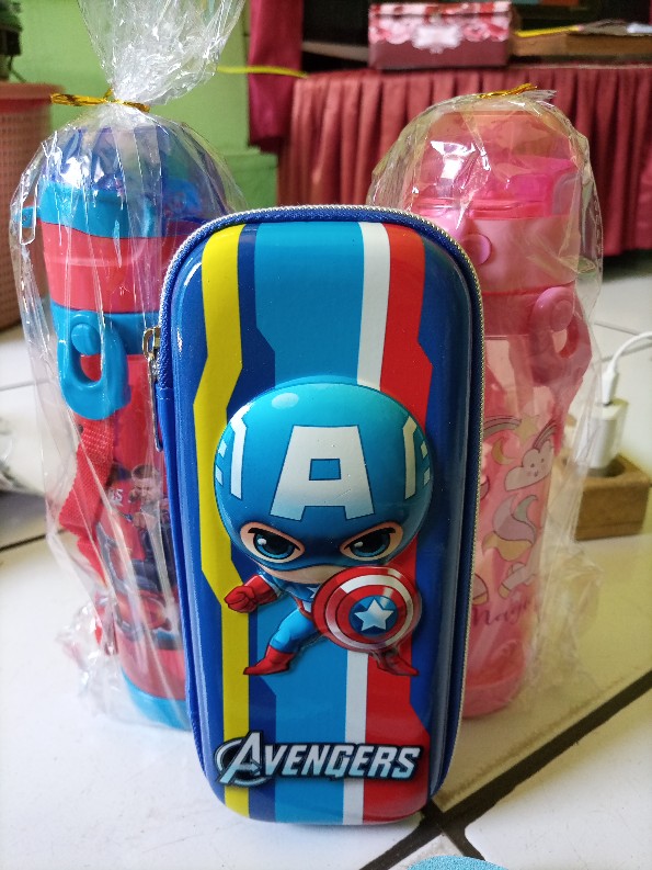 New !! Botol Minum Karakter Anak Klip Water Bottle Sekolah Lol/ponny/captain America/batman Npc600