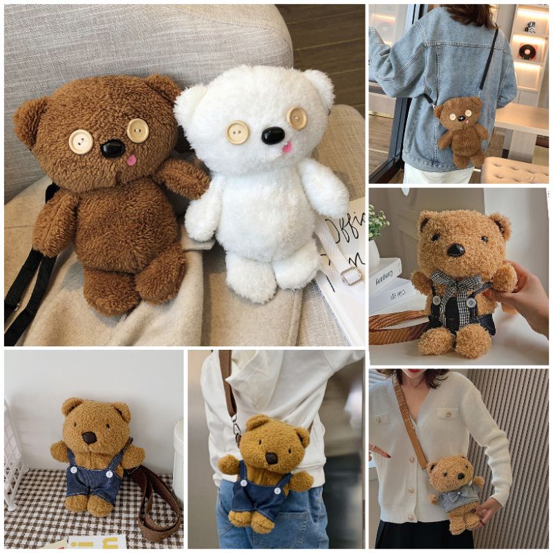 Tas Selempang Beruang/Tas Beruang Bahan Plush Gaya Korea/Tas Boneka Beruang Lucu [READY Jakarta]