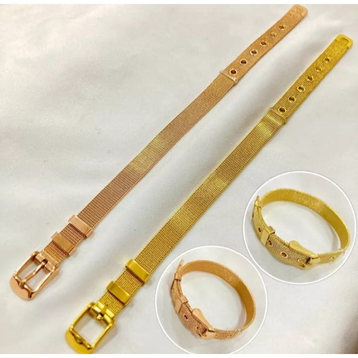 Gelang Strap Polos Titanium Warna Gold / Rose Gold Model Tali Jam L21BA