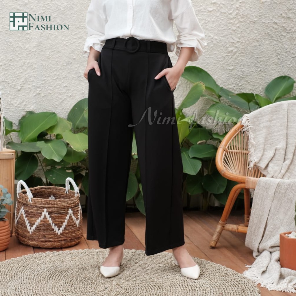 Celana Premium Scuba Import / Celana Kulot High Waist Office Pants Import / Wide Leg Free belt