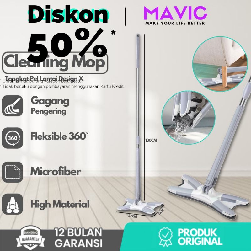 Alat Tongkat Kain Pel Lap Lantai Peras X Mop Hand-Free Wash Rotasi 360° Pembersih Rumah Handle Wash Praktis