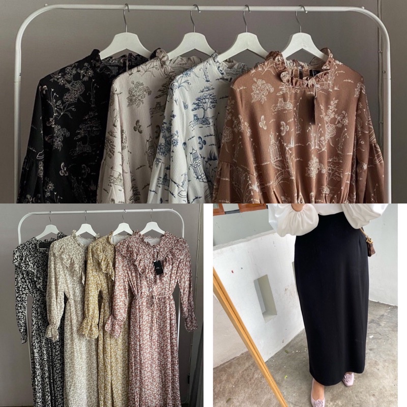 Gwen Ruffle Dress Sisy Straight Skirt Village Crinkle Blouse by Outfix