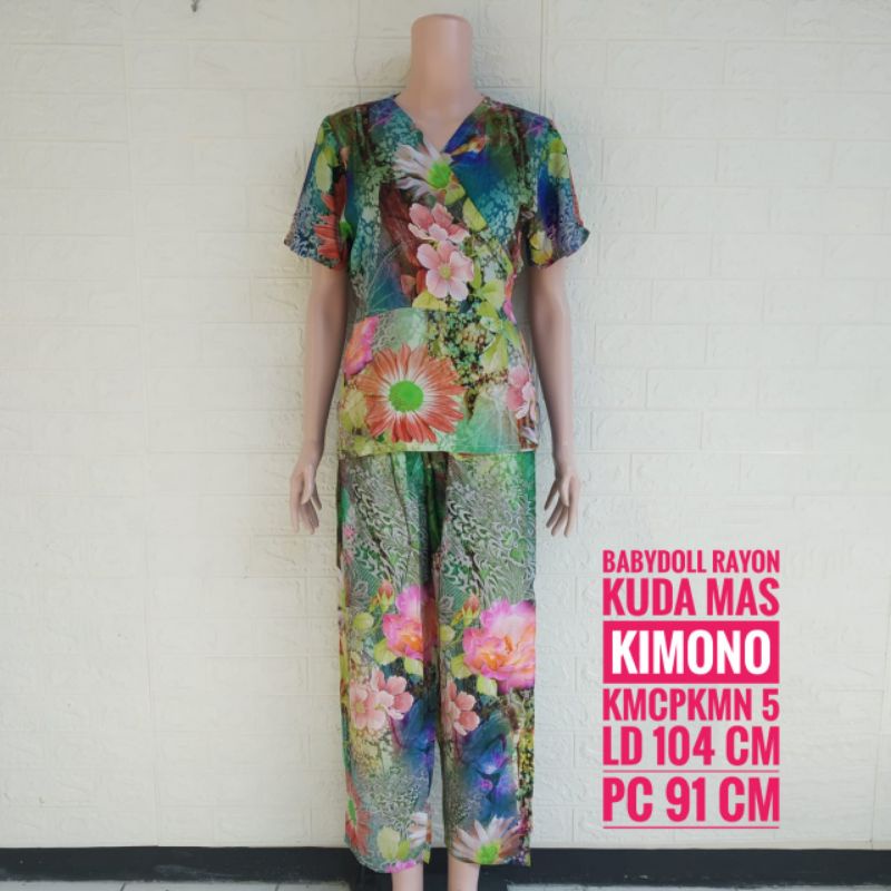 Setelan Rayon Kuda Mas Kimono Lengan Pendek Celana Panjang (KMCPKMN)