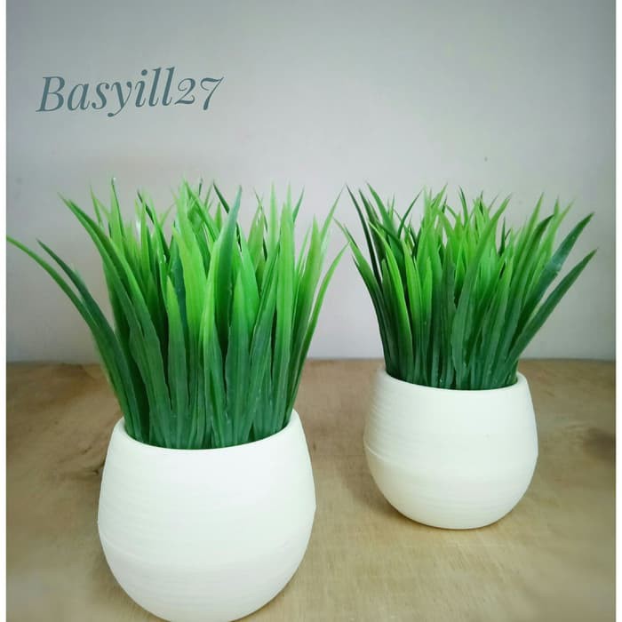 Rumput Pot Bulat Plastik / Tanaman Artificial / Bunga Palsu / Dekorasi Murah + Gratis Ongkir
