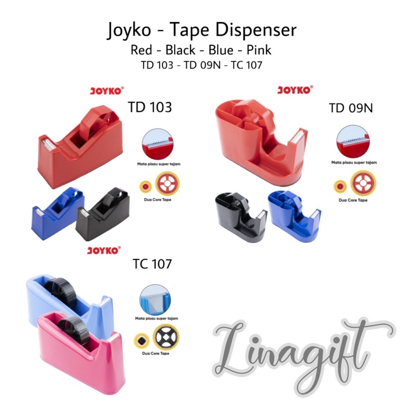 

JOYKO - TAPE CUTTER DISPENSER / PEMOTONG PLAKBAN BESI PLASTIK TAPE DISPENSER / PEMOTONG PITA PEREKAT