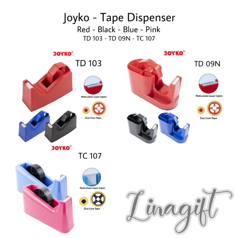 JOYKO - TAPE CUTTER DISPENSER / PEMOTONG PLAKBAN BESI PLASTIK - TAPE DISPENSER / PEMOTONG PITA PEREKAT TD - 103 / TC 107 / TD 09N / TD 2