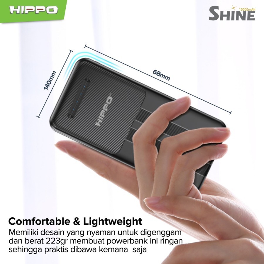 Hippo Power Bank Shine 10000 mAh 2 Port Dual USB Output 2.4A Powerbank 10000mAh Original Ori