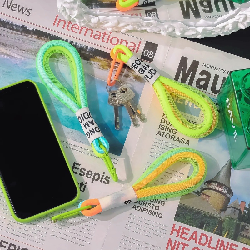Tali Lanyard Model Kepang Bahan Mesh Warna-Warni Fluorescent Untuk Gantungan Kunci / Tas