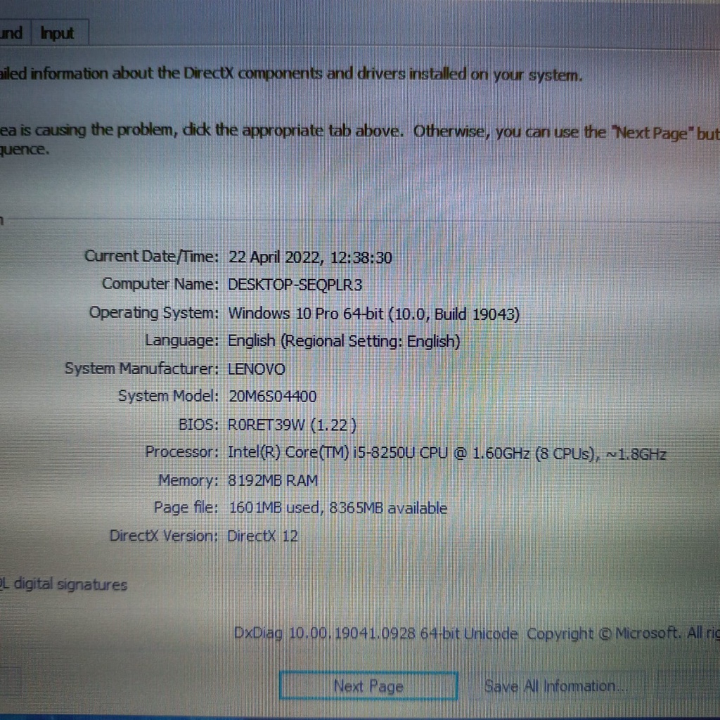 Laptop Lenovo L380 Core i5 Gen 8 Ram 8 SSD 256 Windows 10 Like New