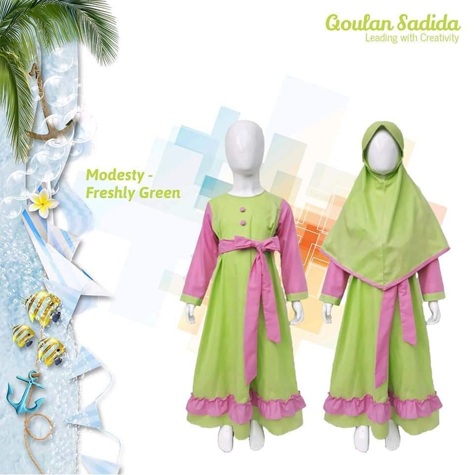 (1-12 tahun) SS Freshly Green Baju Muslim Gamis Anak Qoulan Sadida