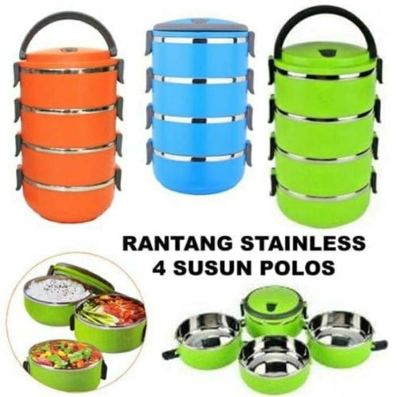 Rantang Lunch Box Stainless Polos Warna Doff Susun 4 tempat bekal simpan makanan