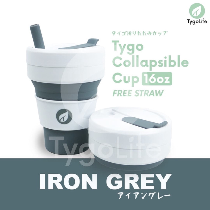 TYGO COLLAPSIBLE CUP BIGGIE CUP TANPA LOGO (Gelas Lipat - Travel Cup) 16Oz - Iron Grey