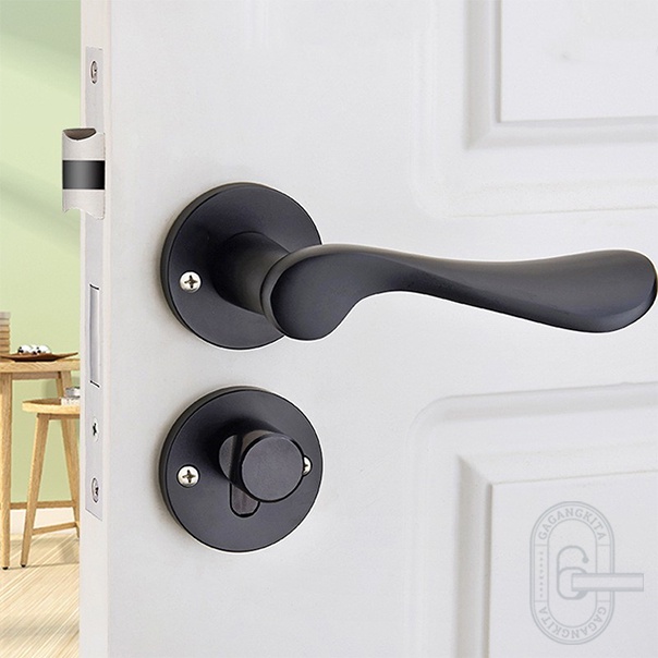 Gagang Pintu 1set siap pasang, Gaya Eropa Handle Lock Door Bedroom Living Room Mechanical Anti-Theft Security Mute