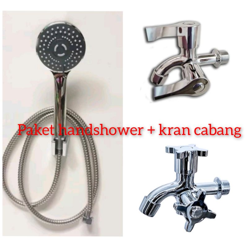 PAKET MURAH HAND SHOWER SET SELANG SHOWER 2 METER  DAPAT KRAN KERAN CABANG DOUBLE KAMAR MANDI