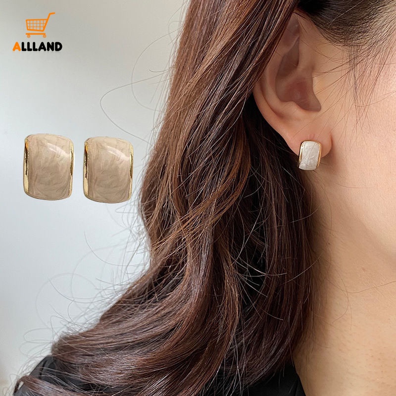 Anting Stud Enamel Drop Glaze Bentuk C Gaya Retro Korea Untuk Aksesoris Perhiasan Wanita