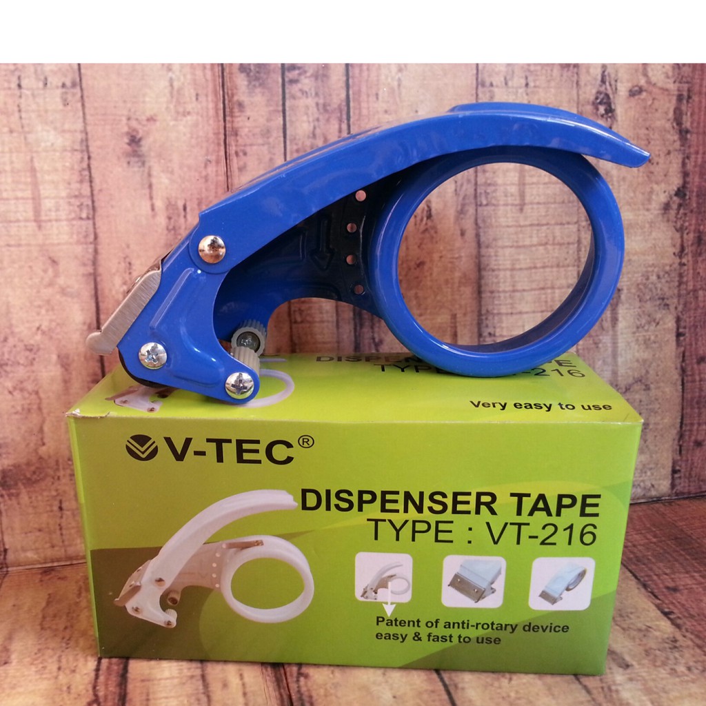 Tape Dispenser Lakban OPP Besi - Tape Cutter V-Tec Type VT 216 + Pengunci