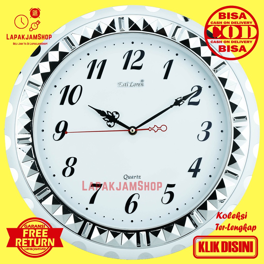 Jam Dinding Quartz Wanita Murah Estiloren CR S2079 Coklat Silver Gold Hiasan Dinding Original