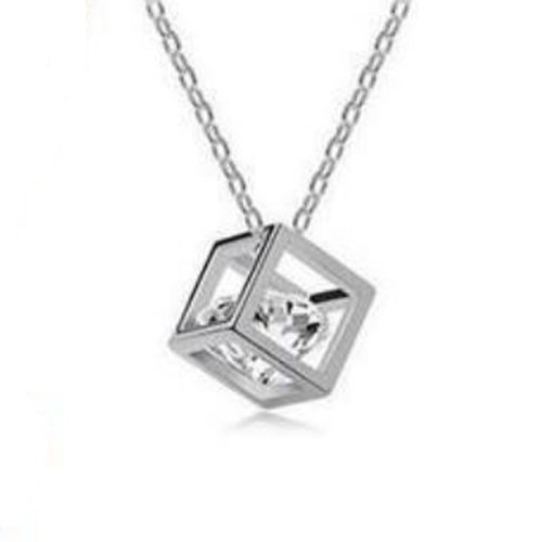 OILA kalung kubus cube love crystal pendant necklace (3D1) jka158