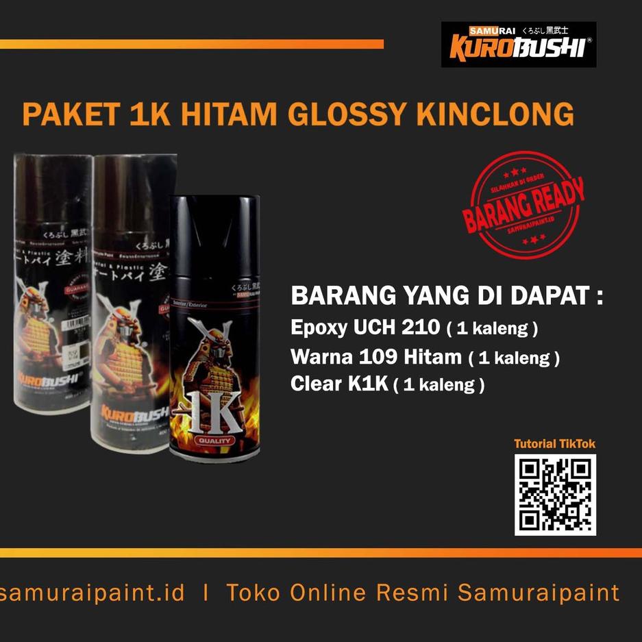 ➼ Paket 1K Hitam Glossy Kinclong, Samuraipaint, Cat Semprot ✬