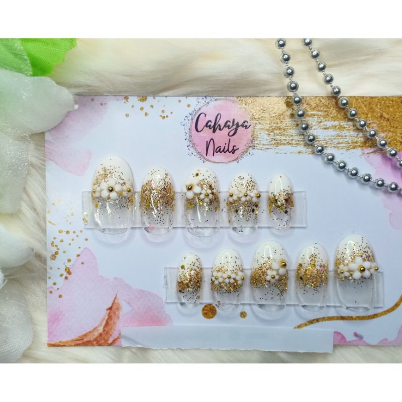 KUKU PALSU WEDDING/ Kuku Palsu Pengantin /NAIL ART 3D/ Putih / PG