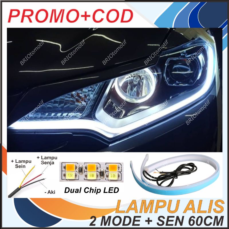 LAMPU ALIS MOBIL LED DRL DOUBLE RUNNING SEN BERJALAN 2 MODE 60 CM + WELCOME LIGHT MODEL SLIM TIPIS G