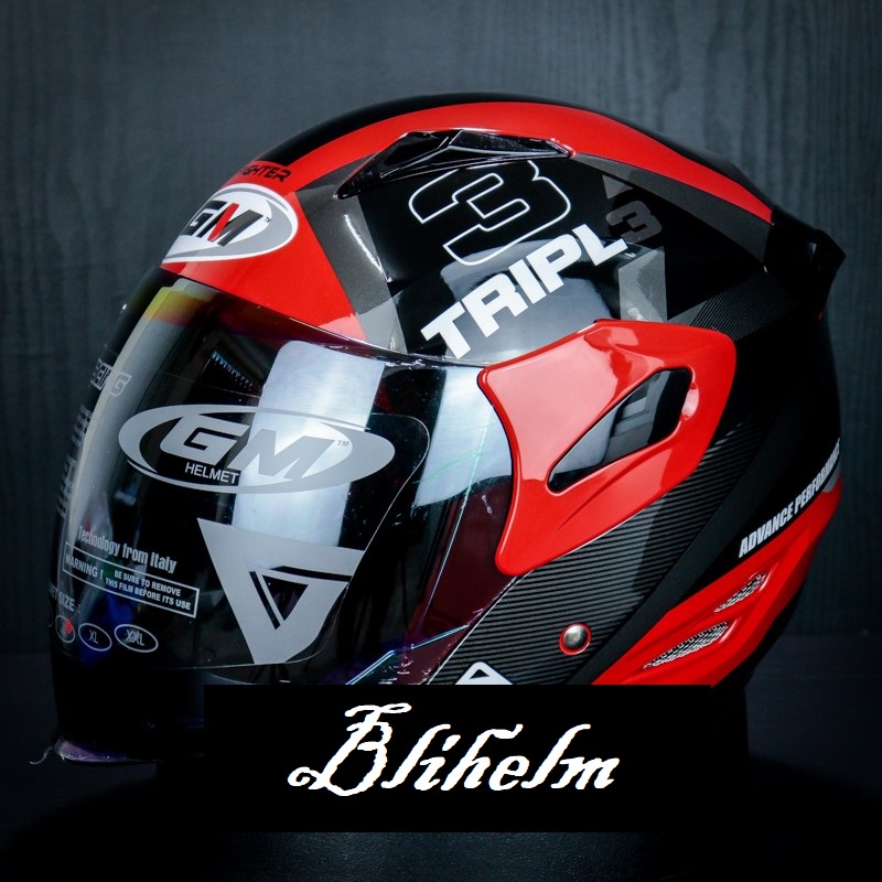 HELM GM FIGHTER TRIPLE RED SILVER | HALF FACE