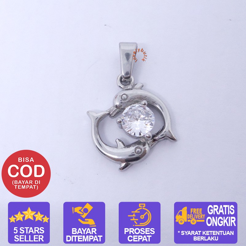 Lovelybutik Liontin Kalung Titanium / Couple Dolphin Liontin Kalung Titanium Ukuran 2cm Warna GLD