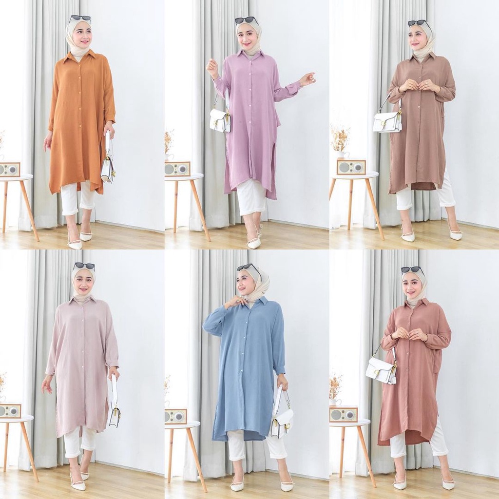 yaiko Long Tunik Kemeja Wanita jumbo Cringkel Polos Terbaru 2022 Kekinian Lebaran Remaja Rempel Busu