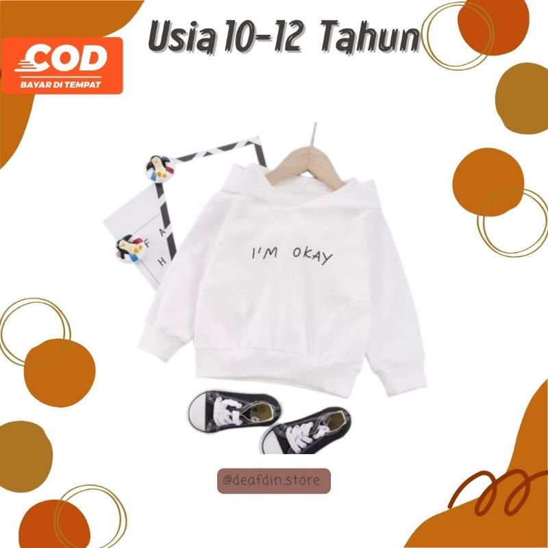 Sweater Jaket Hoodie Anak Tanggung Usia 10 11 12 Tahun Motif Im Okay Bahan Fleece Tebal Warna Putih 