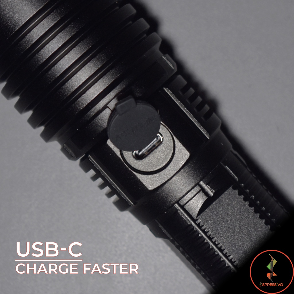 Senter LED XHP-50 ultrafire Cree baterai 26650 rechargeable USB-C