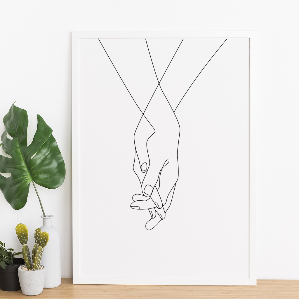 Hiasan Dinding Ruang Tamu Kamar Tidur Holding Hand Line Art Minimalis Aesthetic Ukuran 20x30