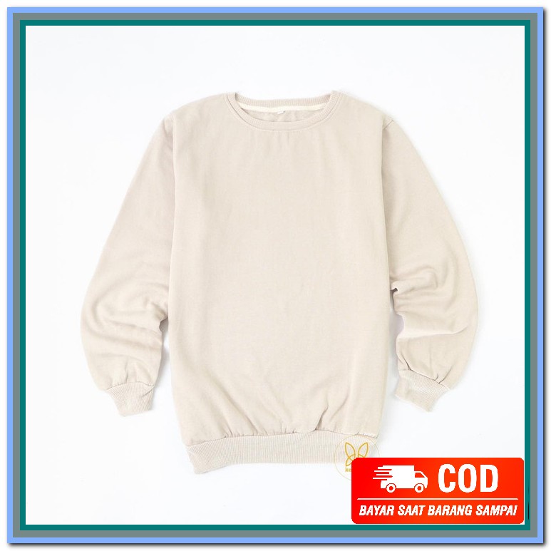 Jaket Pria Sweater/Hoodie X Bahan Fleece || Premium TC571 Sweater Polos Crewneck Basic Khaki Cream