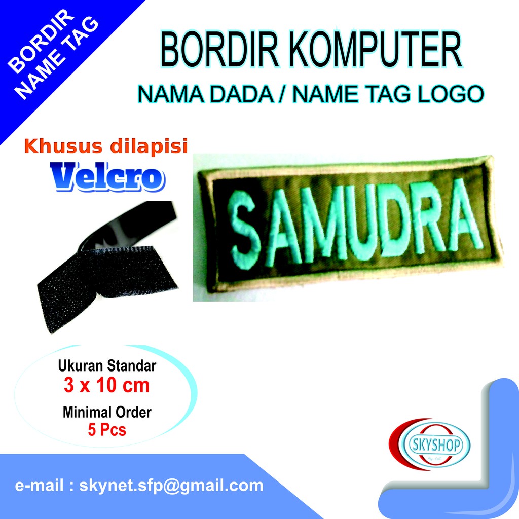 

Bordir Komputer custom name tag plus velcro 3x10