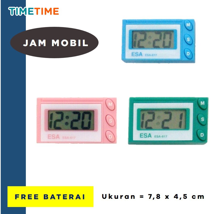 Jam Mobil Berkualitas Digital LCD FREE BATERAI Hijau Pink Biru