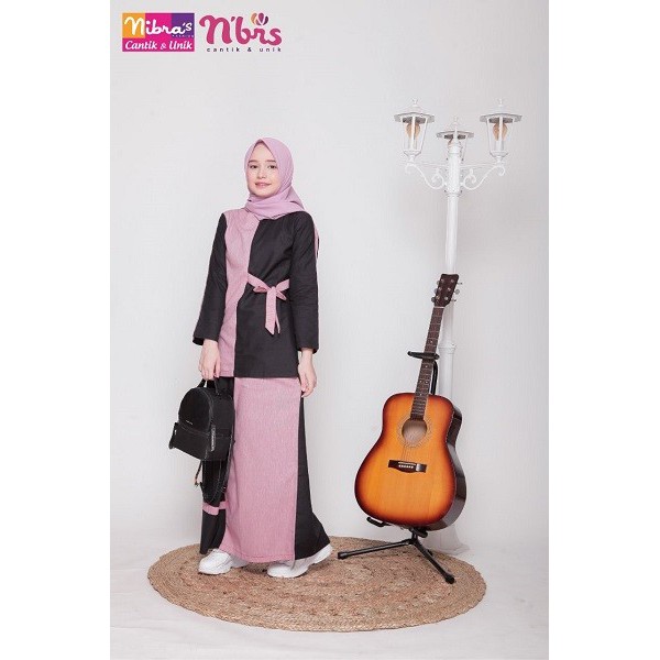 NIBRAS TEEN NT 55 NAVY DAN HITAM BAHAN ANGELINA MIX YARNDYED SETELAN ROK REMAJA