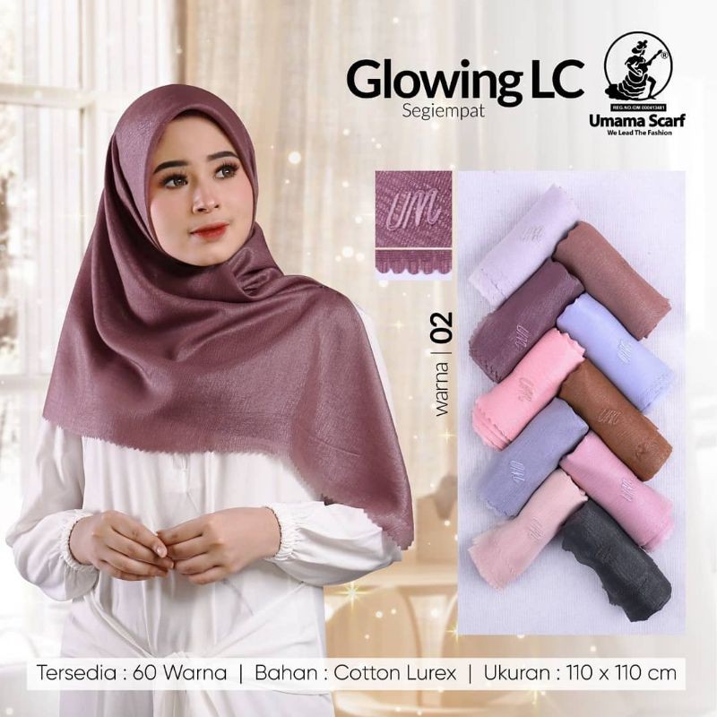 JilBab segiempat Umama scraf Glowing Lasercut Bahan Cotton Lurex bersinar