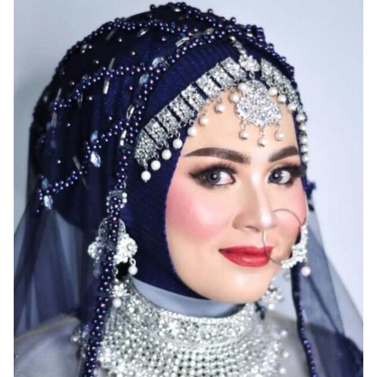 Slayer pengantin mutiara motif Kipas Veil Selendang Manten hijab jilbab terbaru panjang 160cm X Lebar 125cm