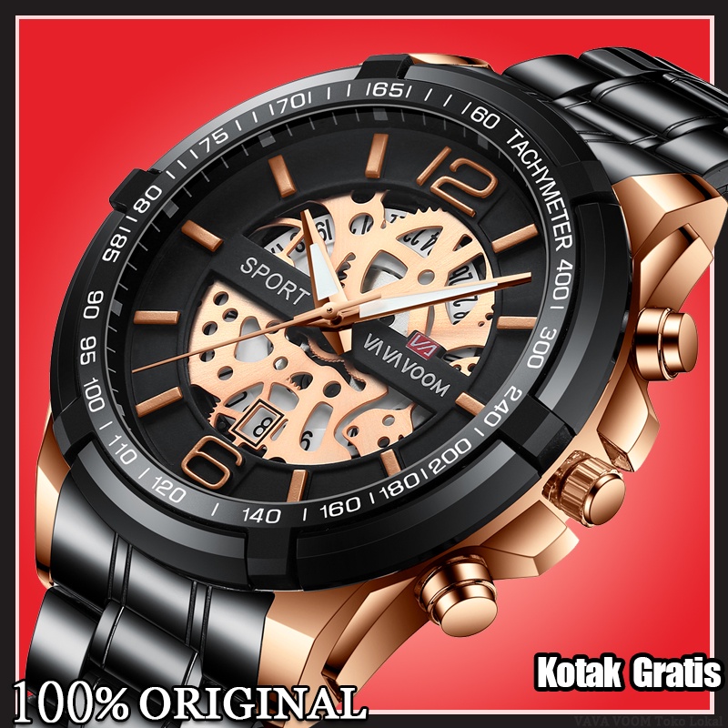 VaVa Voom 2322 Jam Tangan Pria Korea Stainless Steel Analog Quartz Cowok Tangan Arloji Original Tahan Air Watch + Kotak Gratis