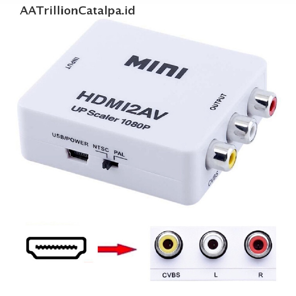 (AATrillionCatalpa) Adapter Konverter Audio Video Mini HDMI2AV Ke AV RCA CVBS 1080P