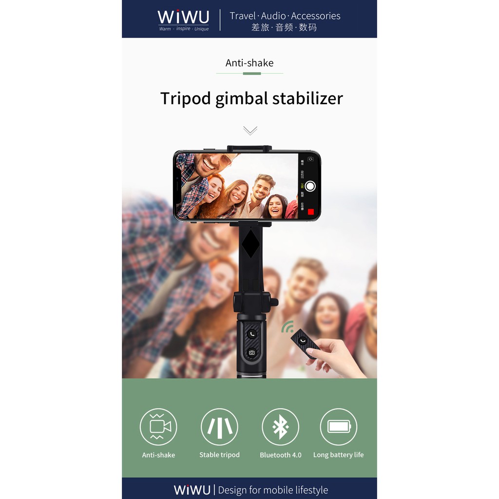 WIWU TGS-301 - Tripod Gimbal Selfie Stick - Tripod + Gimbal for Phone - up to 6-inch Screen