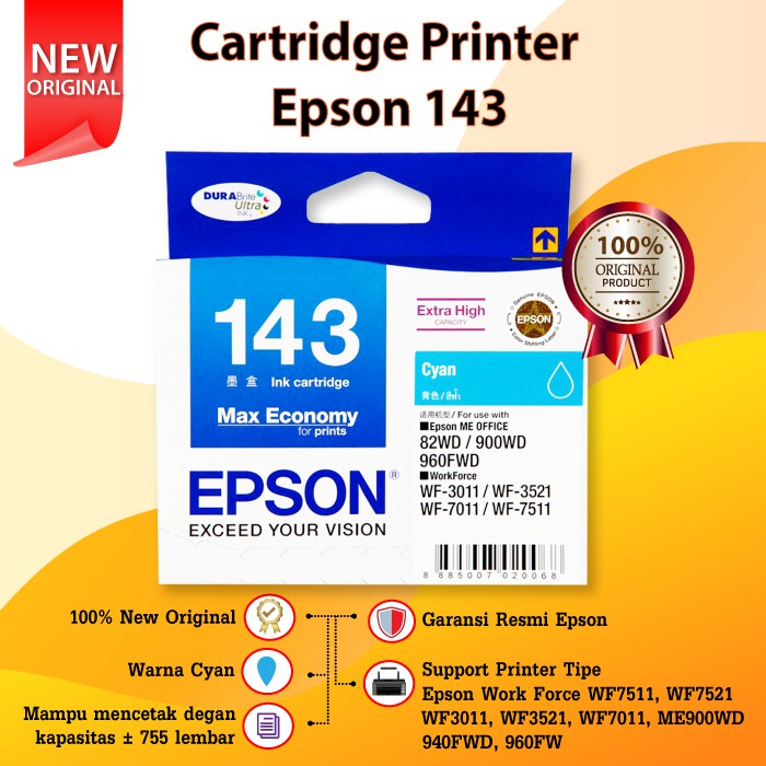 Cartridge Epson 143 T143 T 143 Printer WF 7511 7521 3011 3521 C13T1432