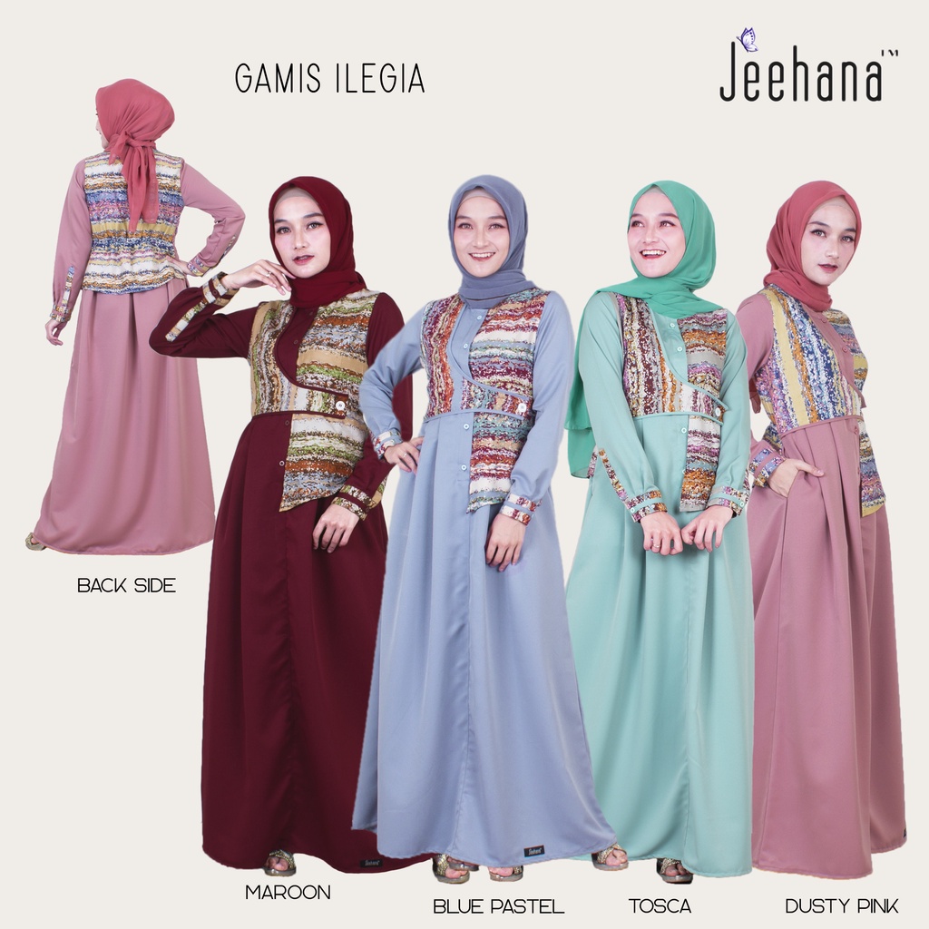 Gamis Ilegia Dewasa/ Gamis Syari Size S M L XL Fashion Muslim Gamis Terbaru 2021/  Sarimbit Keluarga Ilegia-5