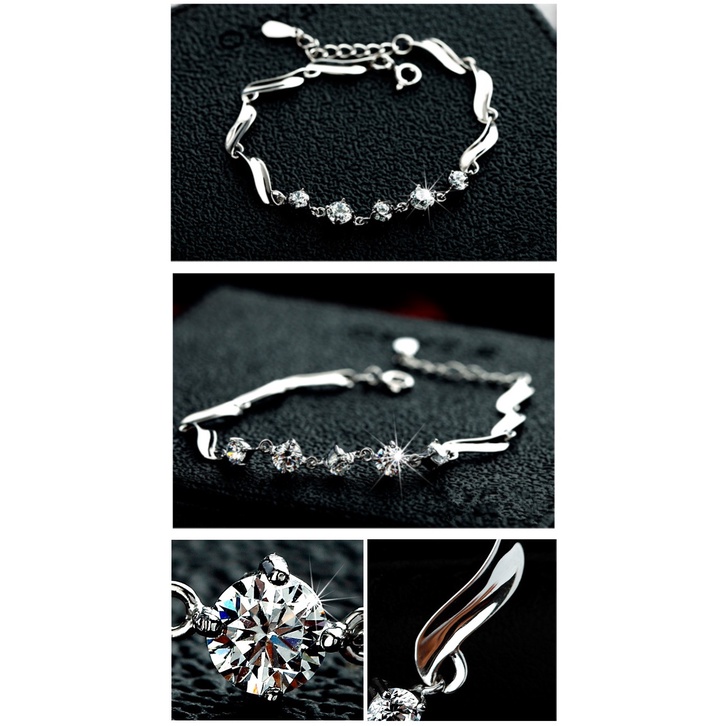 Gelang Bahan Silver Plated 925 Aksen Berlian Gaya Korea