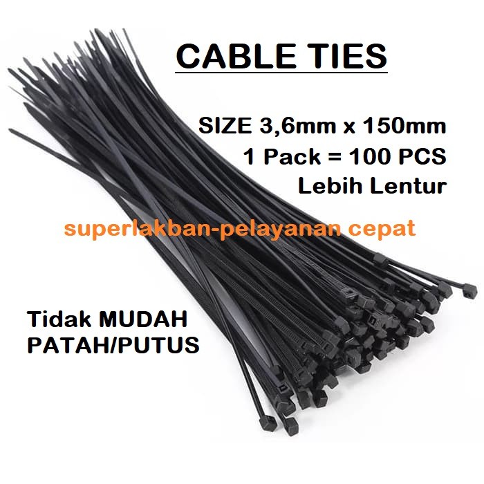 Kabel Ties Putih Hitam Cable Ties Kabel Tis Murah Kable Tis 3,6 mmX150mm 1 Pack Isi 100 pcs