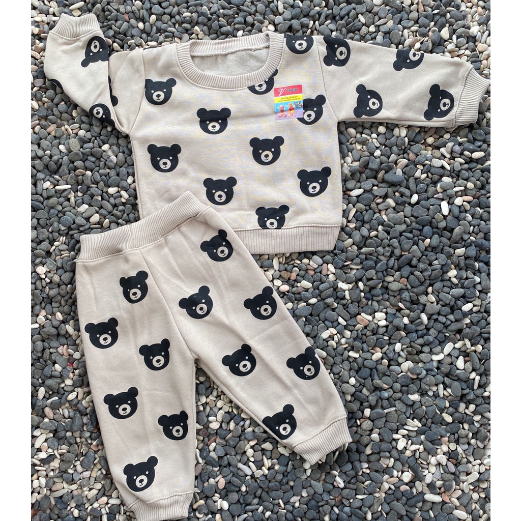 sweater bayi murah lucu motif kepala beruang setelan 3-18bulan